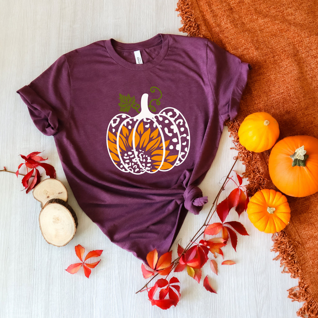 Leopard Sunflower Pumpkin Shirt - Fall Thanksgiving Tee