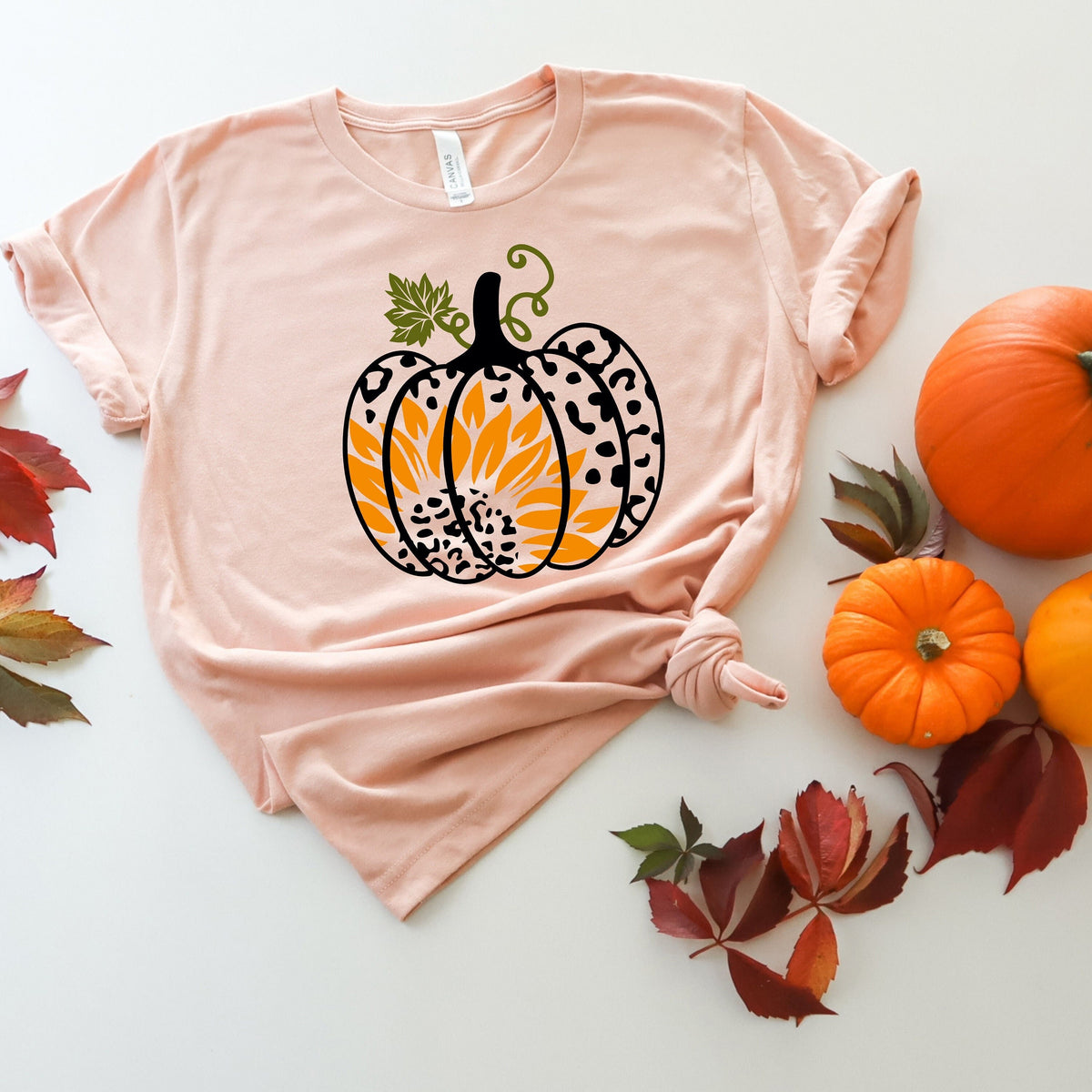 Leopard Sunflower Pumpkin Shirt - Fall Thanksgiving Tee