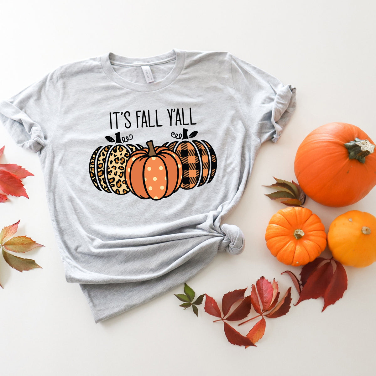 It's Fall Y'all Pumpkin Shirt: Leopard & Plaid Thanksgiving Tee