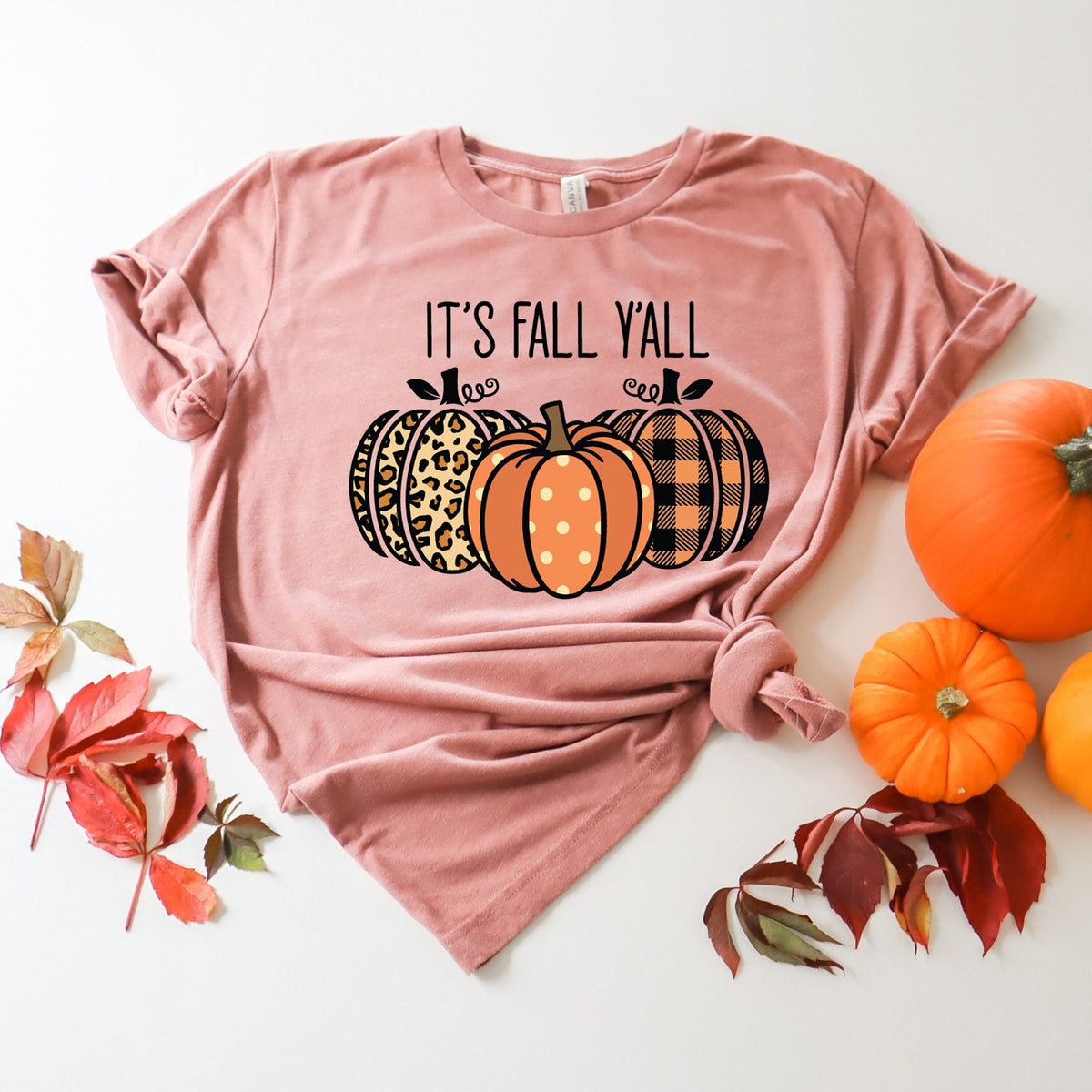 It's Fall Y'all Pumpkin Shirt: Leopard & Plaid Thanksgiving Tee