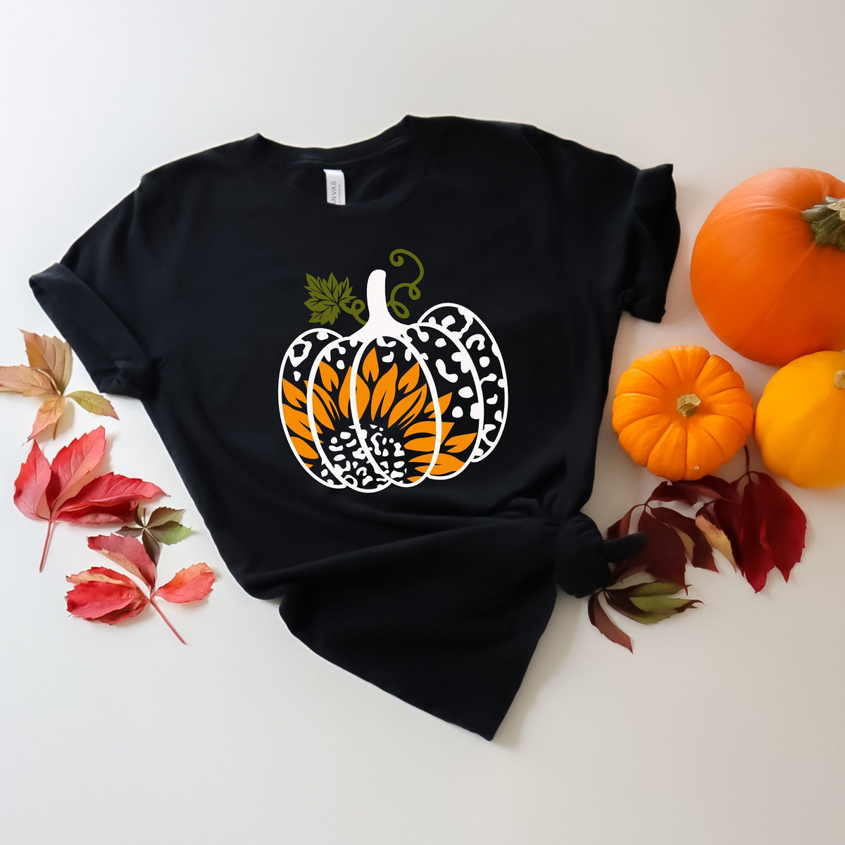 Leopard Sunflower Pumpkin Shirt - Fall Thanksgiving Tee
