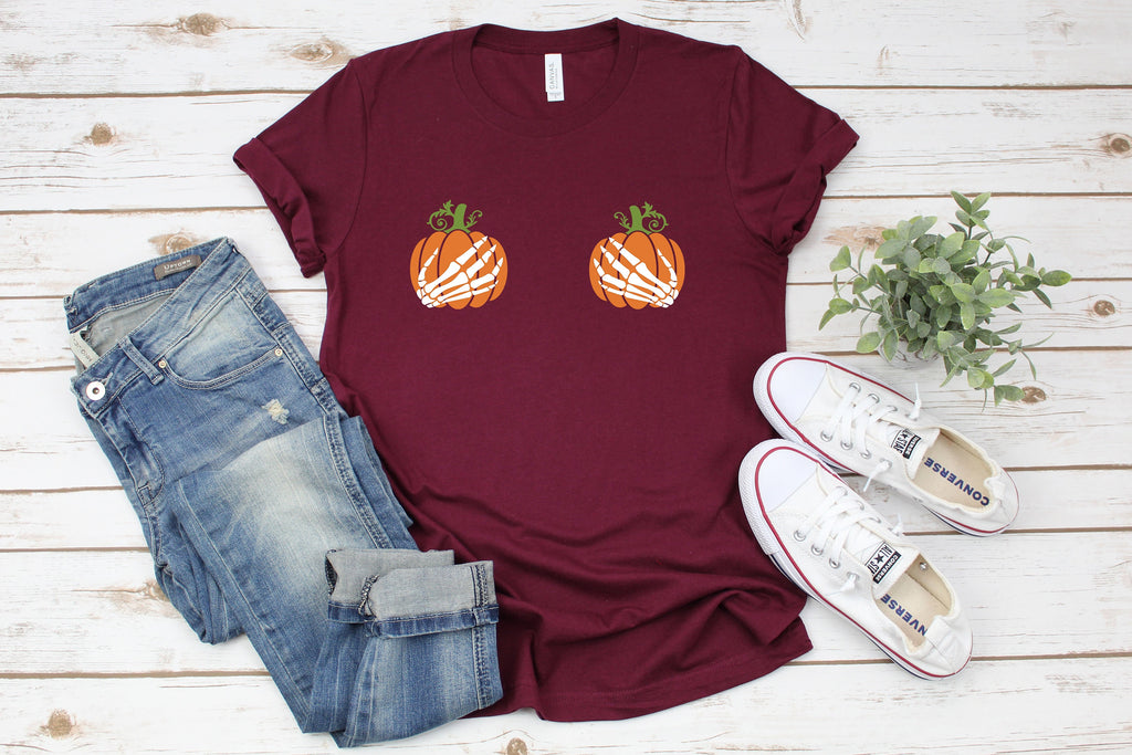 Skeleton Hand Pumpkin Halloween T-Shirt: Spooky Fall Tee