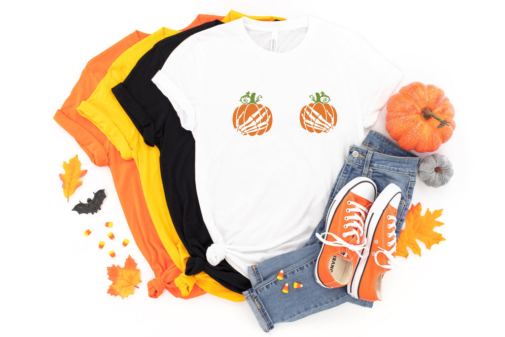 Skeleton Hand Pumpkin Halloween T-Shirt: Spooky Fall Tee