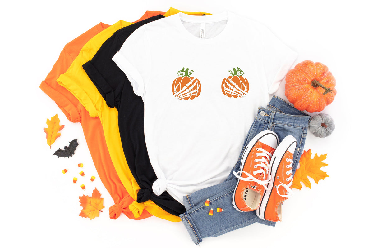 Skeleton Hand Pumpkin Halloween T-Shirt: Spooky Fall Tee