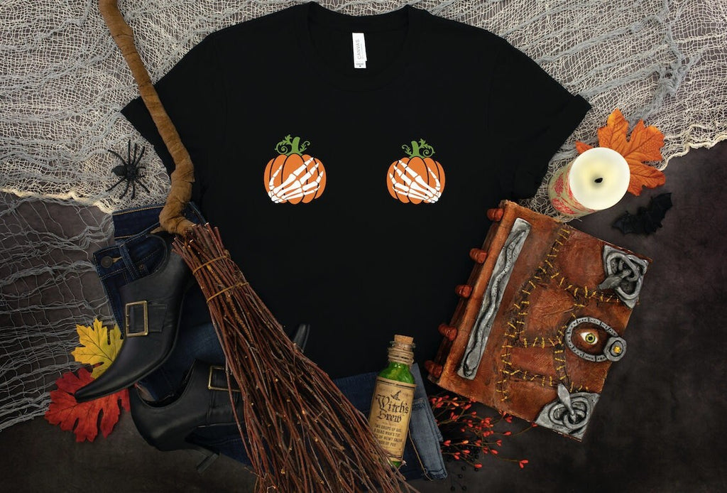 Skeleton Hand Pumpkin Halloween T-Shirt: Spooky Fall Tee