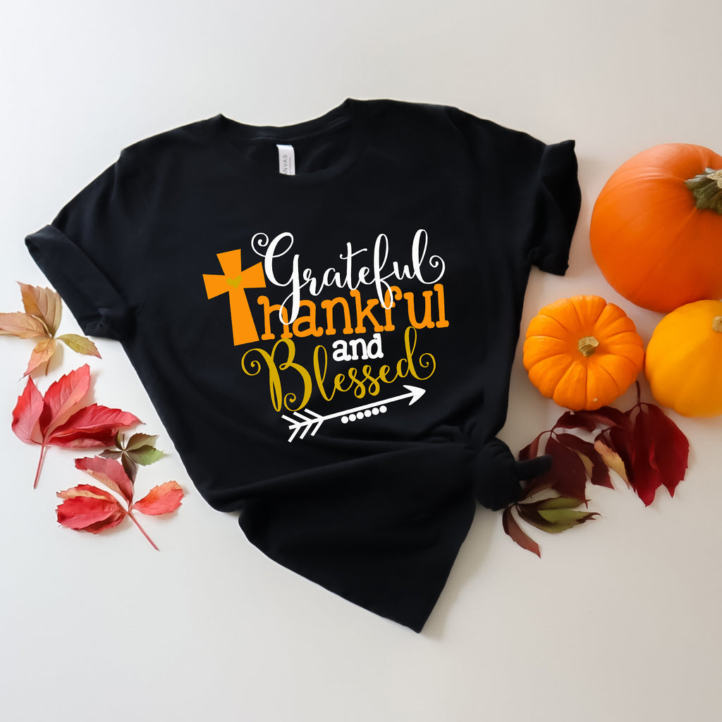 Grateful Thankful Blessed Shirt: Fall Thanksgiving Tee