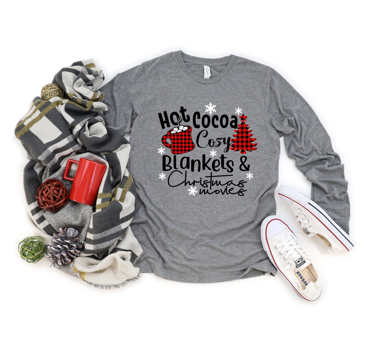 Hot Cocoa Christmas Movies Shirt: Buffalo Plaid Holiday Tee