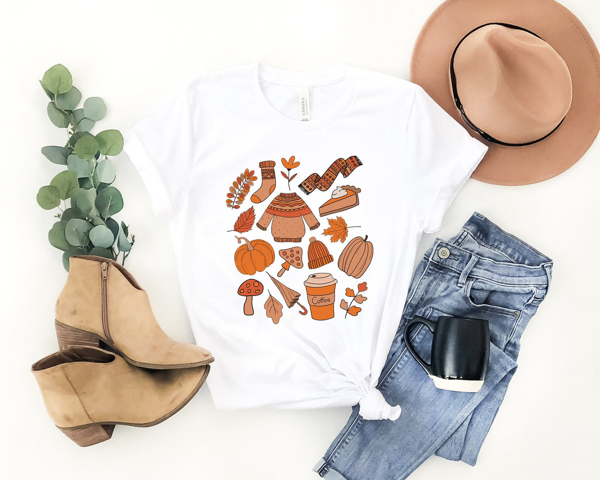 Fall Doodles T-Shirt, Pumpkin Halloween Shirt