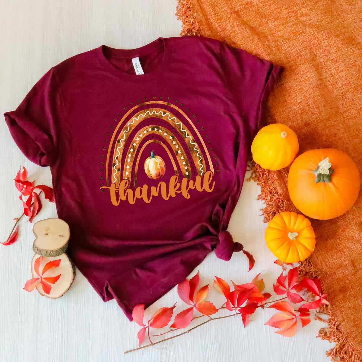 Thankful Rainbow Pumpkin Thanksgiving Shirt