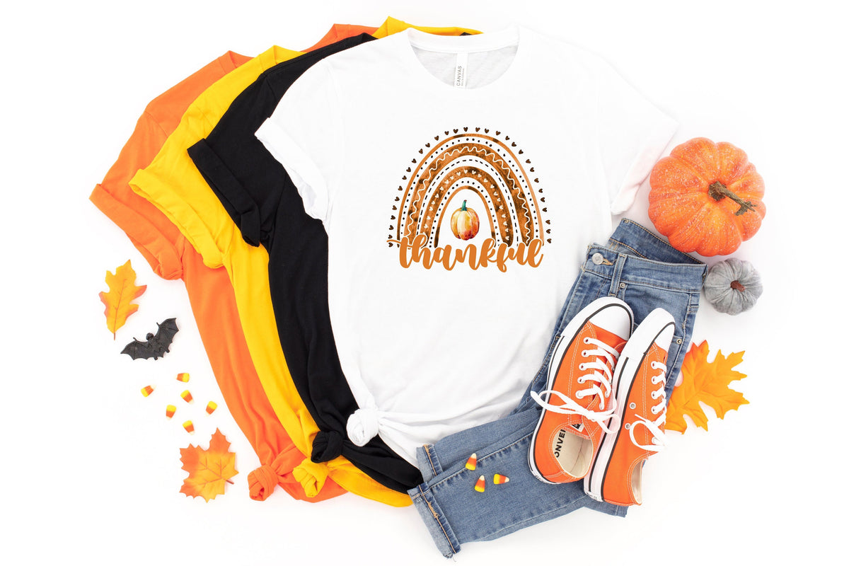 Thankful Rainbow Pumpkin Thanksgiving Shirt
