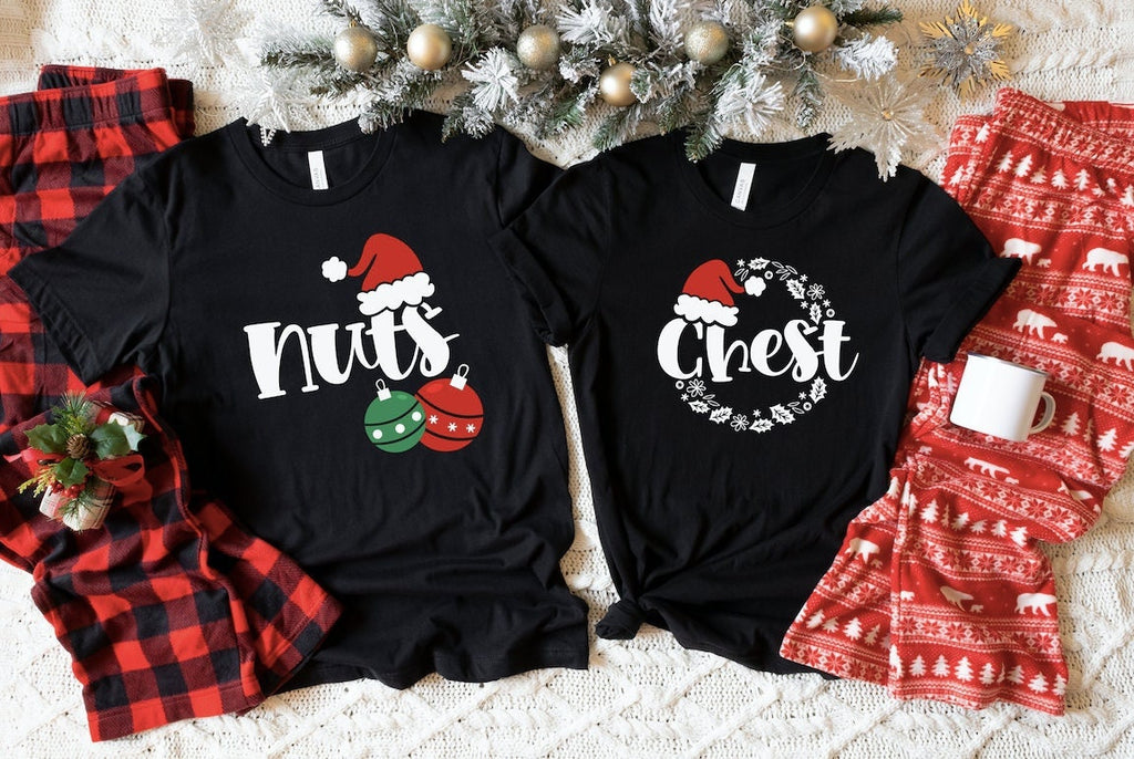 Funny Couples Christmas Shirt: Chest And Nuts Holiday Tee