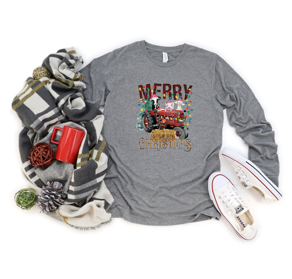 Farm Animals Christmas Shirt: Highland Cow Tractor Tee