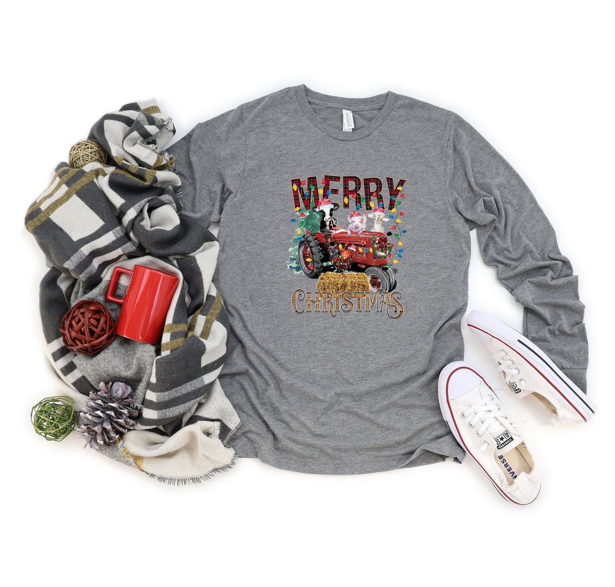 Farm Animals Christmas Shirt: Highland Cow Tractor Tee