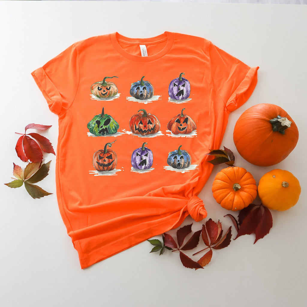 Watercolor Pumpkin T-Shirt: Colorful Halloween Autumn Shirt