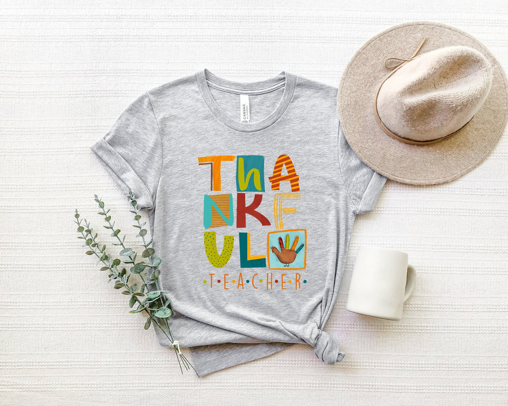 Thankful Teacher Thanksgiving T-Shirt, Cute Turkey Design