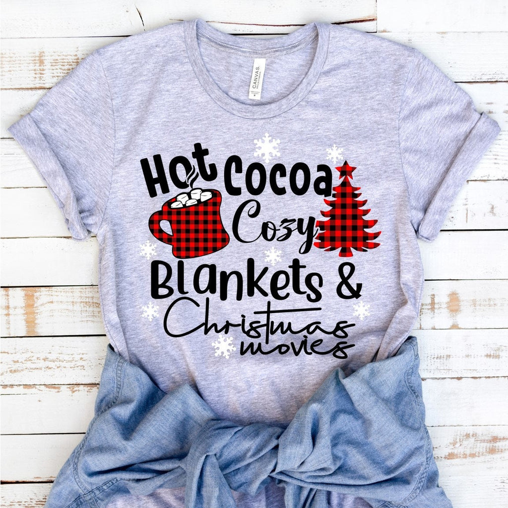 Hot Cocoa Christmas Movies Shirt: Buffalo Plaid Holiday Tee