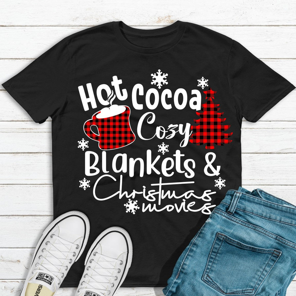 Hot Cocoa Christmas Movies Shirt: Buffalo Plaid Holiday Tee