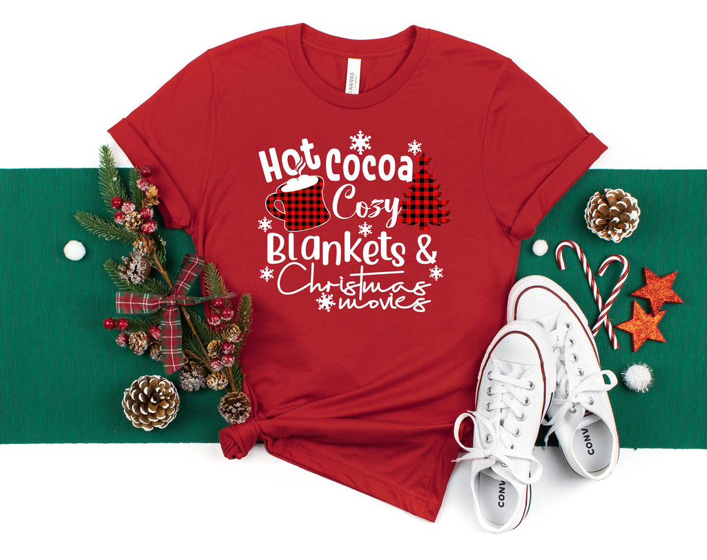 Hot Cocoa Christmas Movies Shirt: Buffalo Plaid Holiday Tee