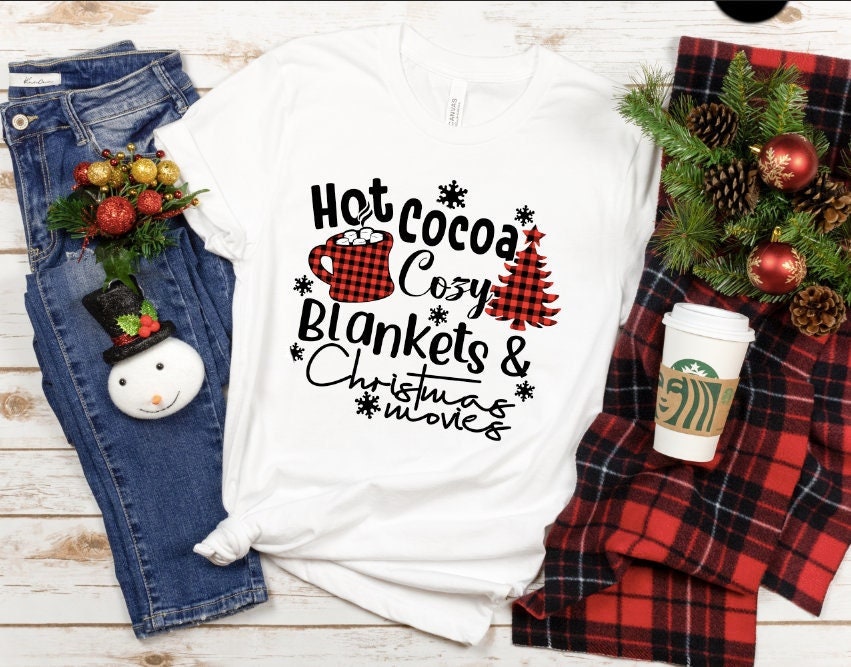 Hot Cocoa Christmas Movies Shirt: Buffalo Plaid Holiday Tee