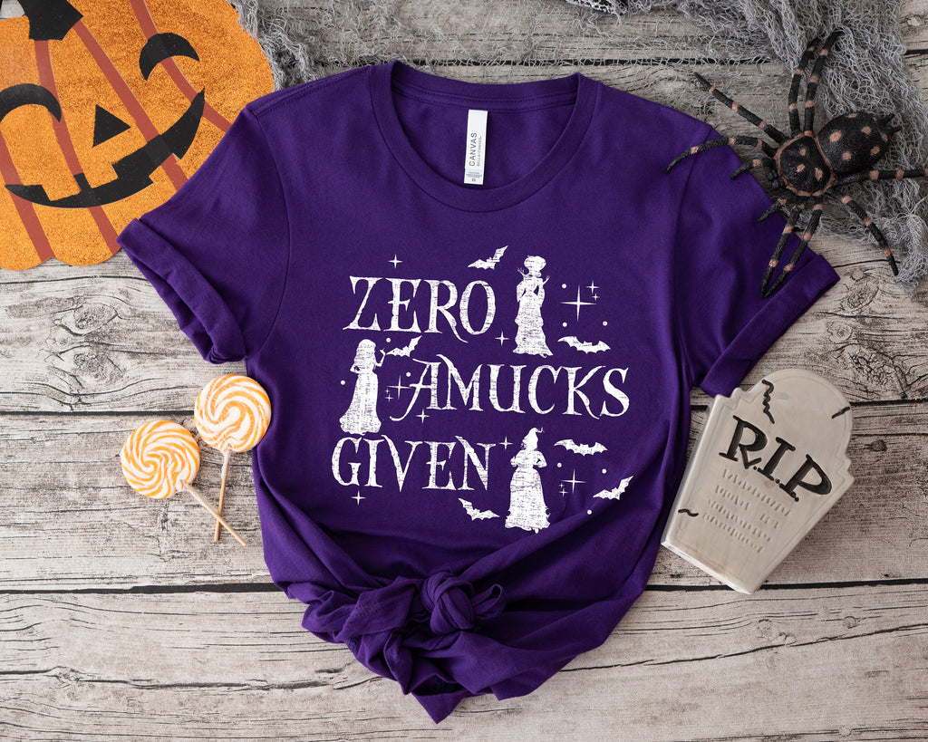 Zero Amucks Given Shirt: Hocus Pocus Halloween Witch Sisters Tee
