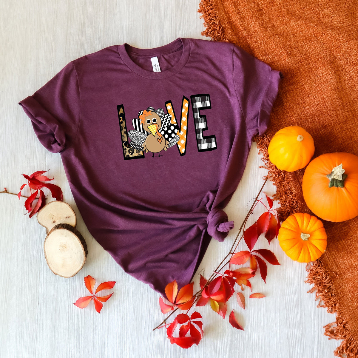 Love Thanksgiving T-Shirt: Thankful Turkey Fall Tee