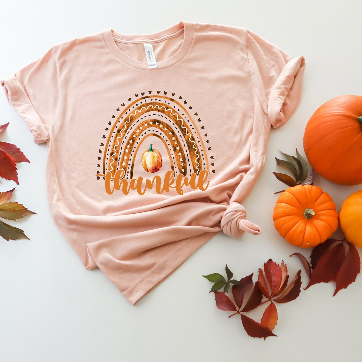 Thankful Rainbow Pumpkin Thanksgiving Shirt