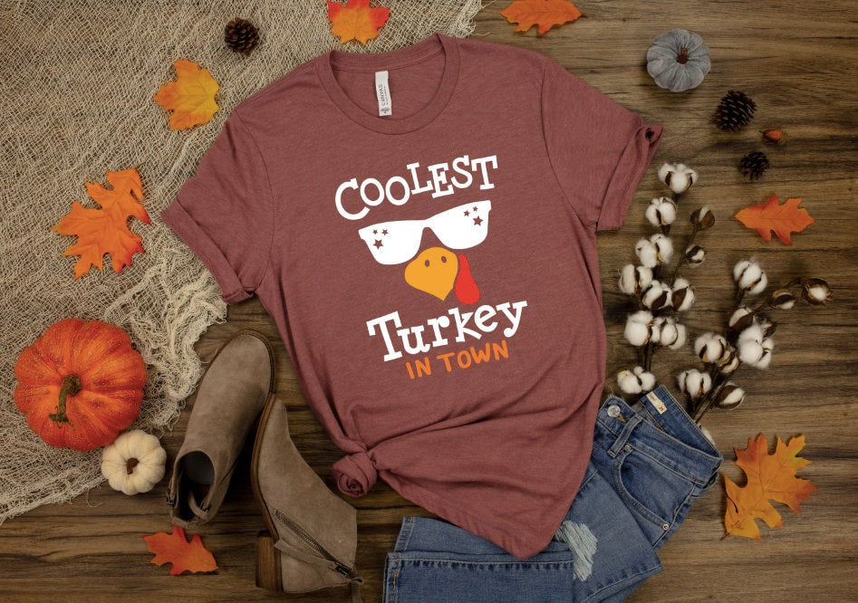 Coolest Turkey in Town Shirt: Thanksgiving Family Matching Tee