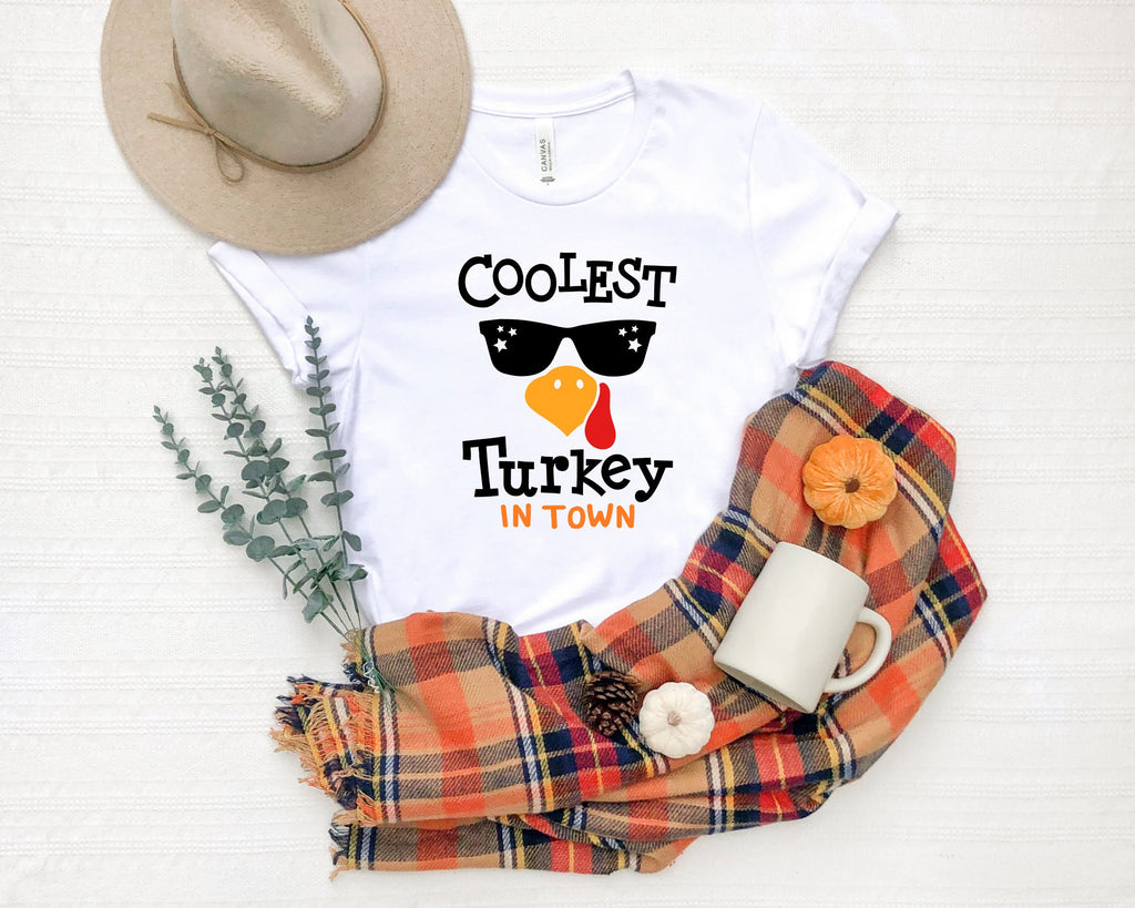 Coolest Turkey in Town Shirt: Thanksgiving Family Matching Tee