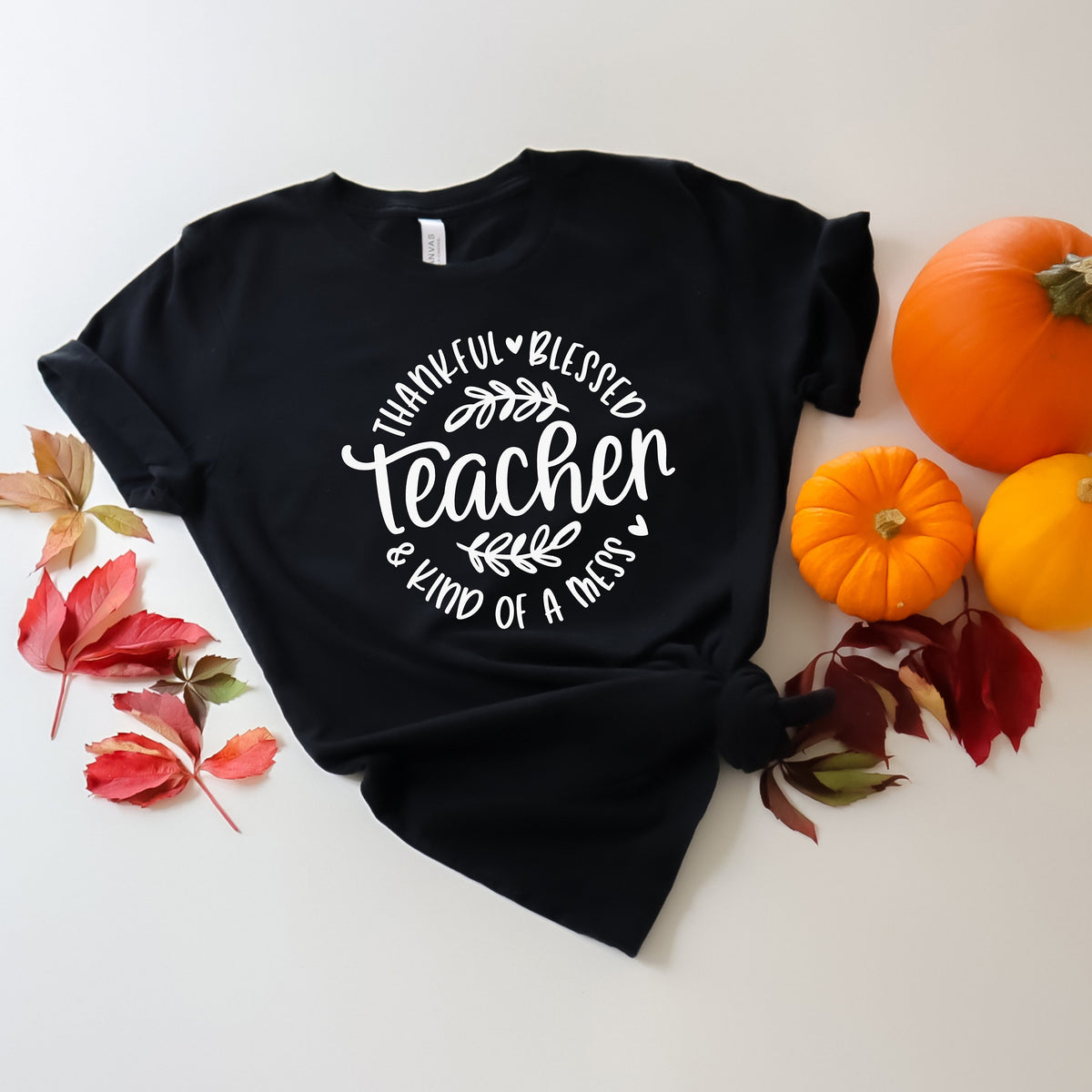 Thankful Teacher Shirt: Thanksgiving Messy Bun Tee
