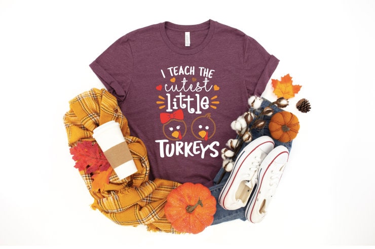 Thankful Teacher Thanksgiving Shirt, Messy Bun Turkey Tee