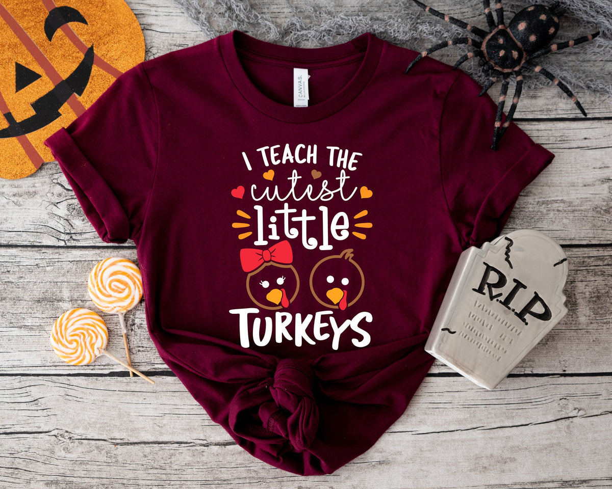 Thankful Teacher Thanksgiving Shirt, Messy Bun Turkey Tee