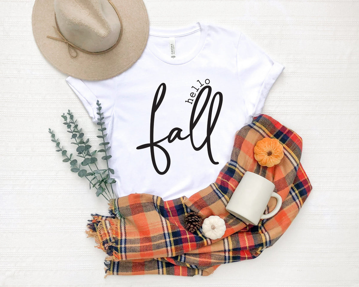 Hello Fall Shirt: Thanksgiving Autumn Women's Tee