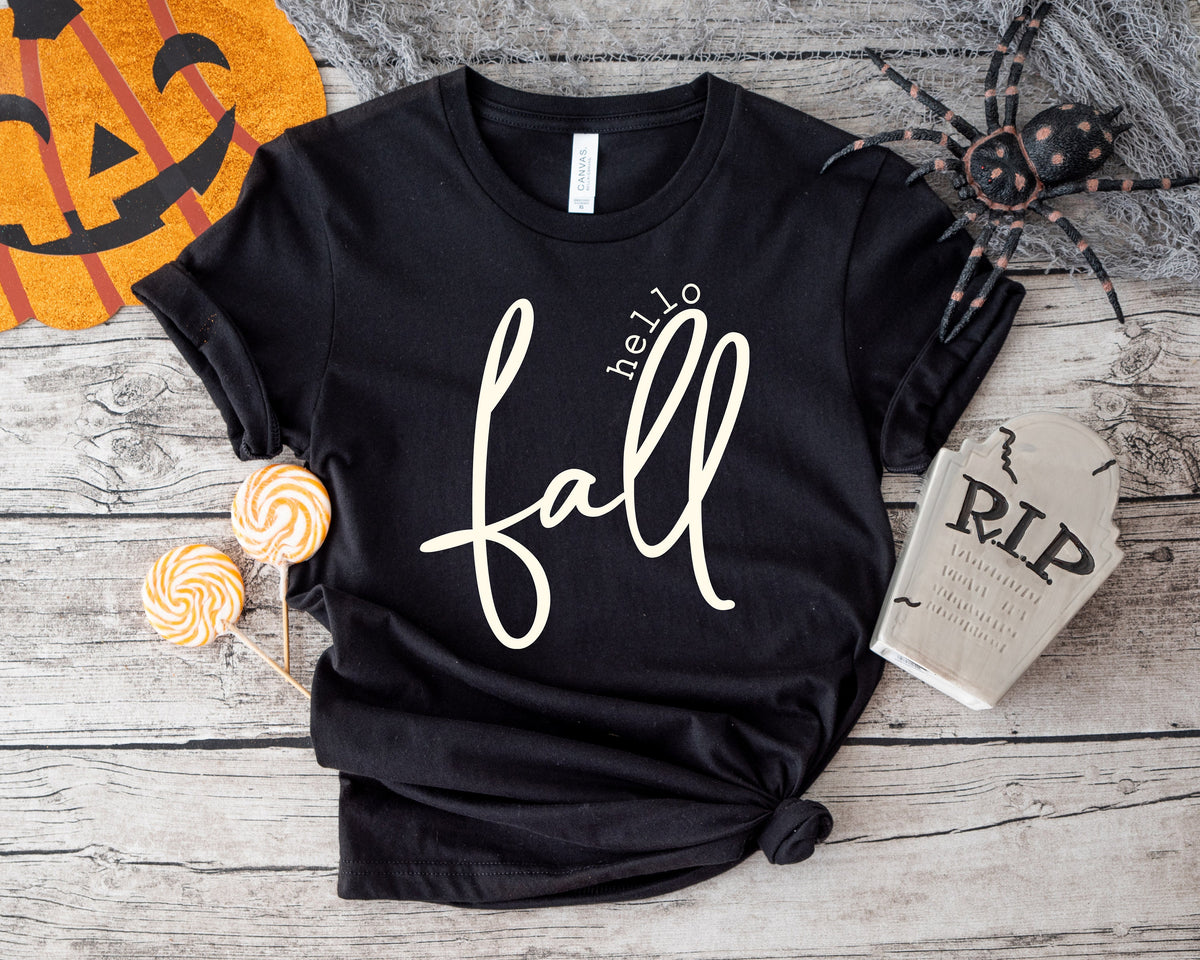 Hello Fall Shirt: Thanksgiving Autumn Women's Tee