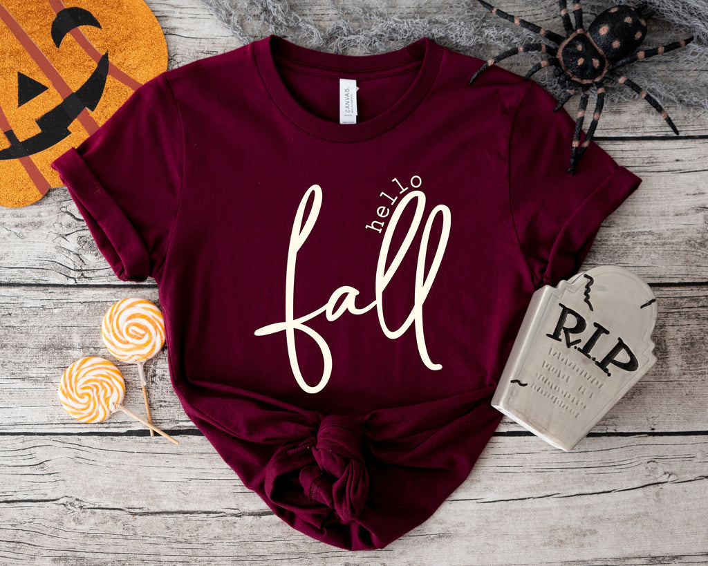 Hello Fall Shirt: Thanksgiving Autumn Women's Tee