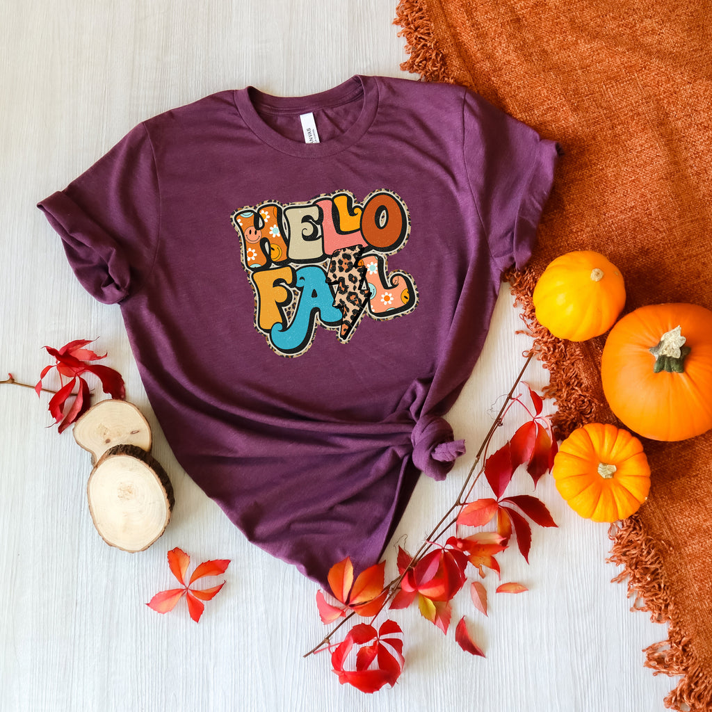 Hello Fall Shirt: Thanksgiving Autumn Graphic Tee