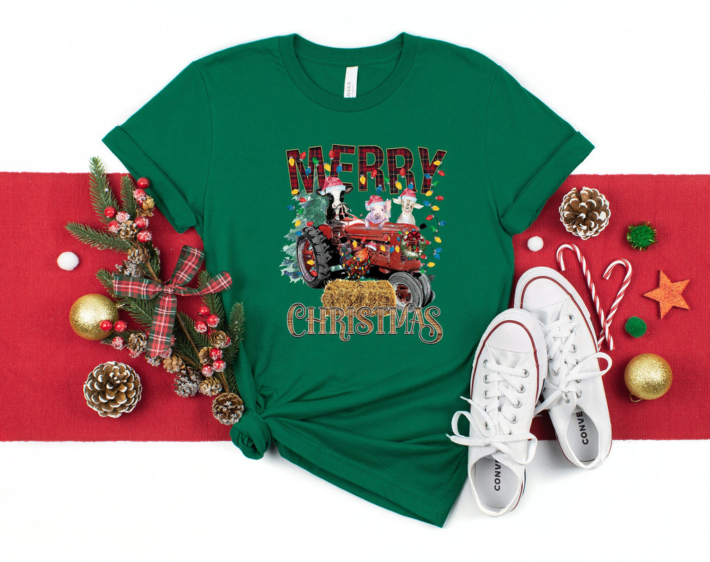 Farm Animals Christmas Shirt: Highland Cow Tractor Tee