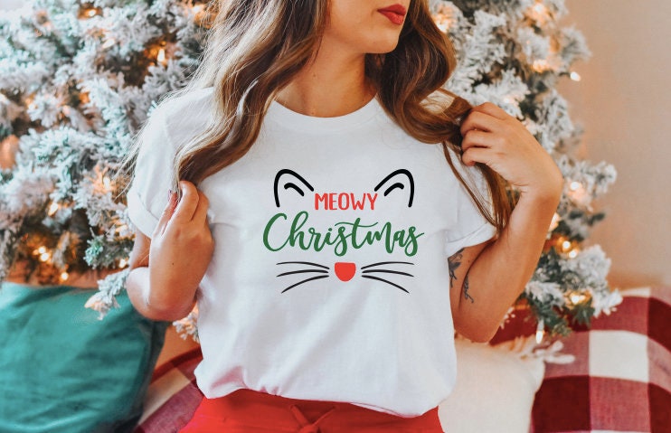 Meowy Christmas Cat Shirt, Holiday Gift Shirt