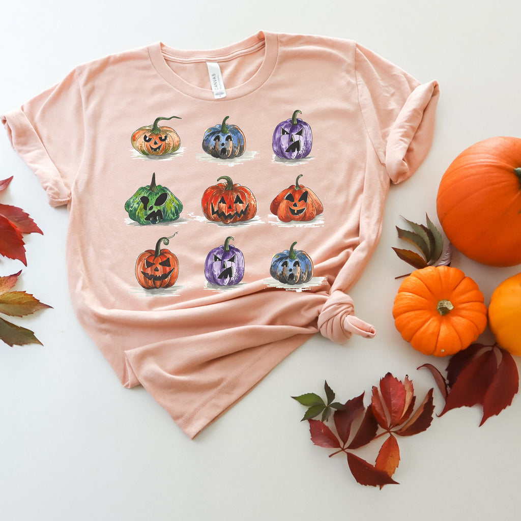 Watercolor Pumpkin T-Shirt: Colorful Halloween Autumn Shirt