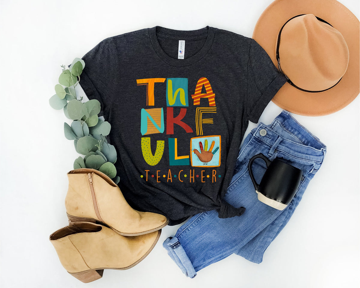 Thankful Teacher Thanksgiving T-Shirt, Cute Turkey Design