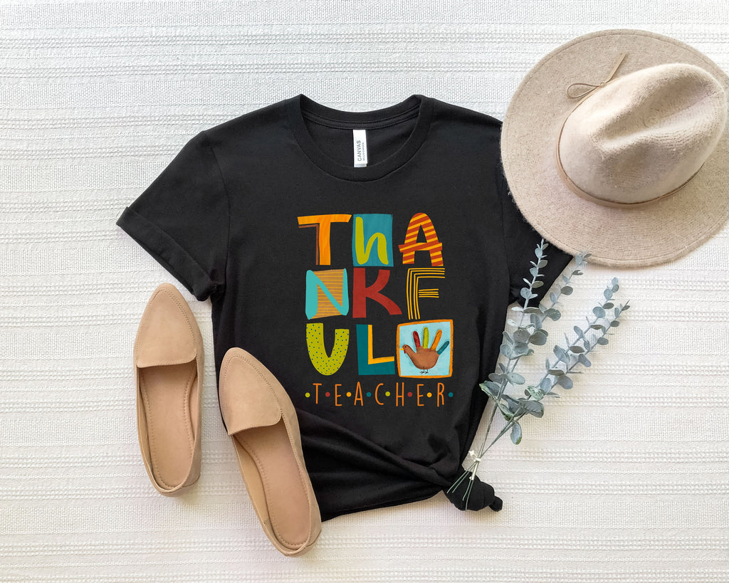 Thankful Teacher Thanksgiving T-Shirt, Cute Turkey Design