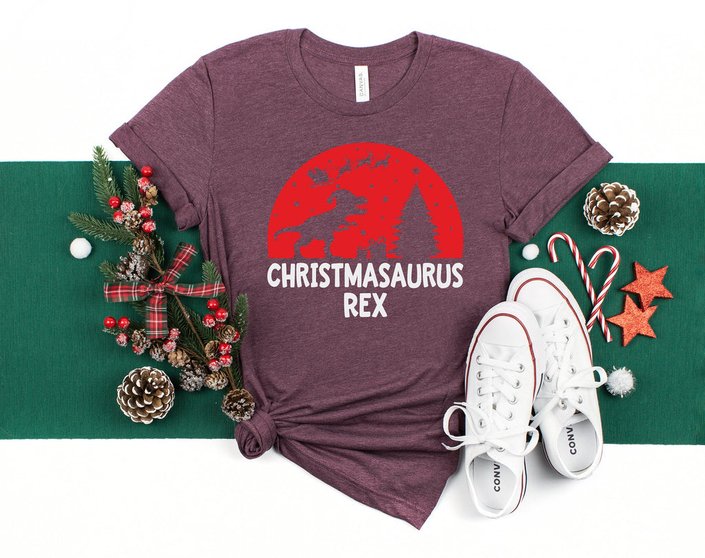 T-Rexmas Shirt: Christmas Dinosaur Santa Sleigh Ride Matching Shirt