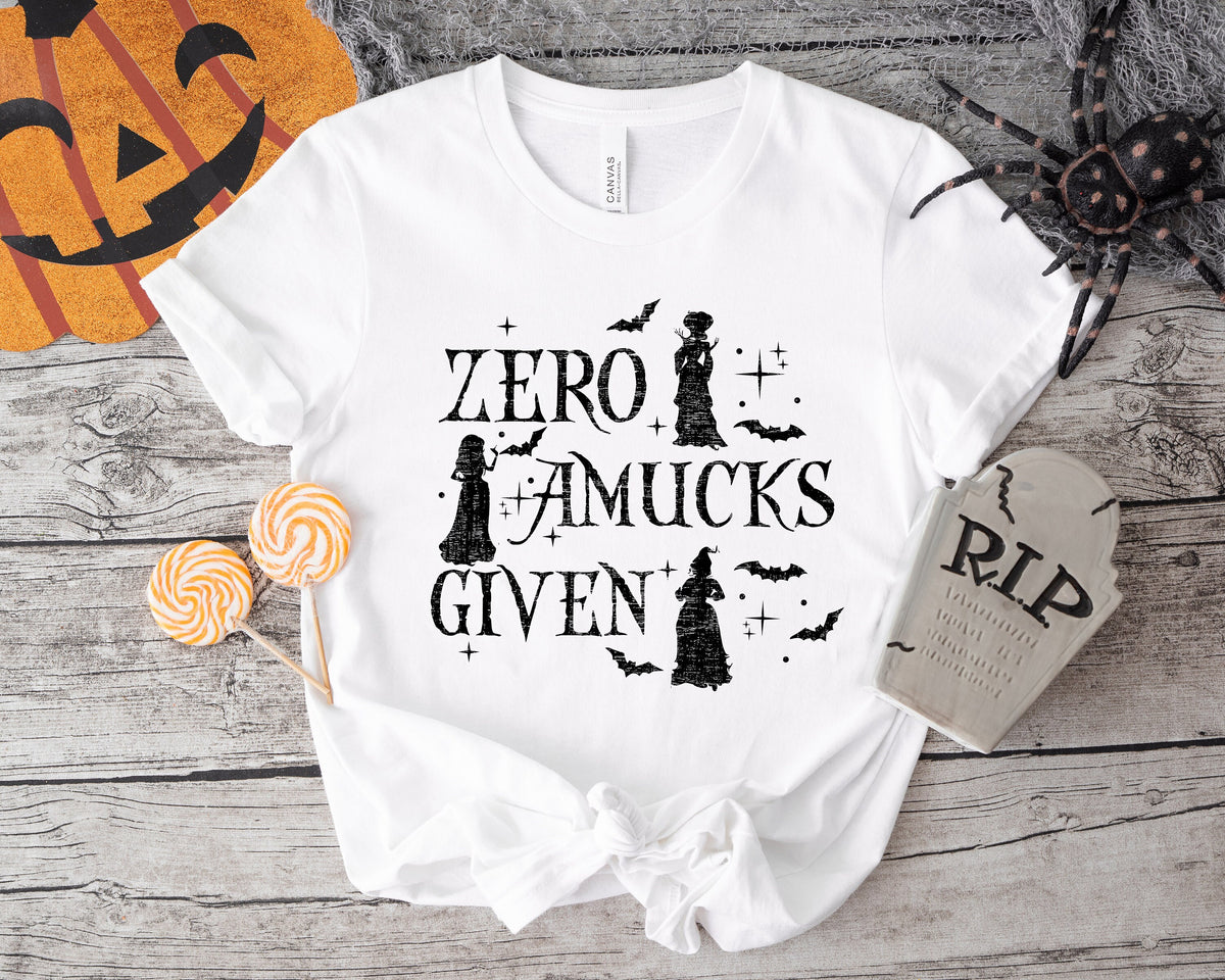Zero Amucks Given Shirt: Hocus Pocus Halloween Witch Sisters Tee