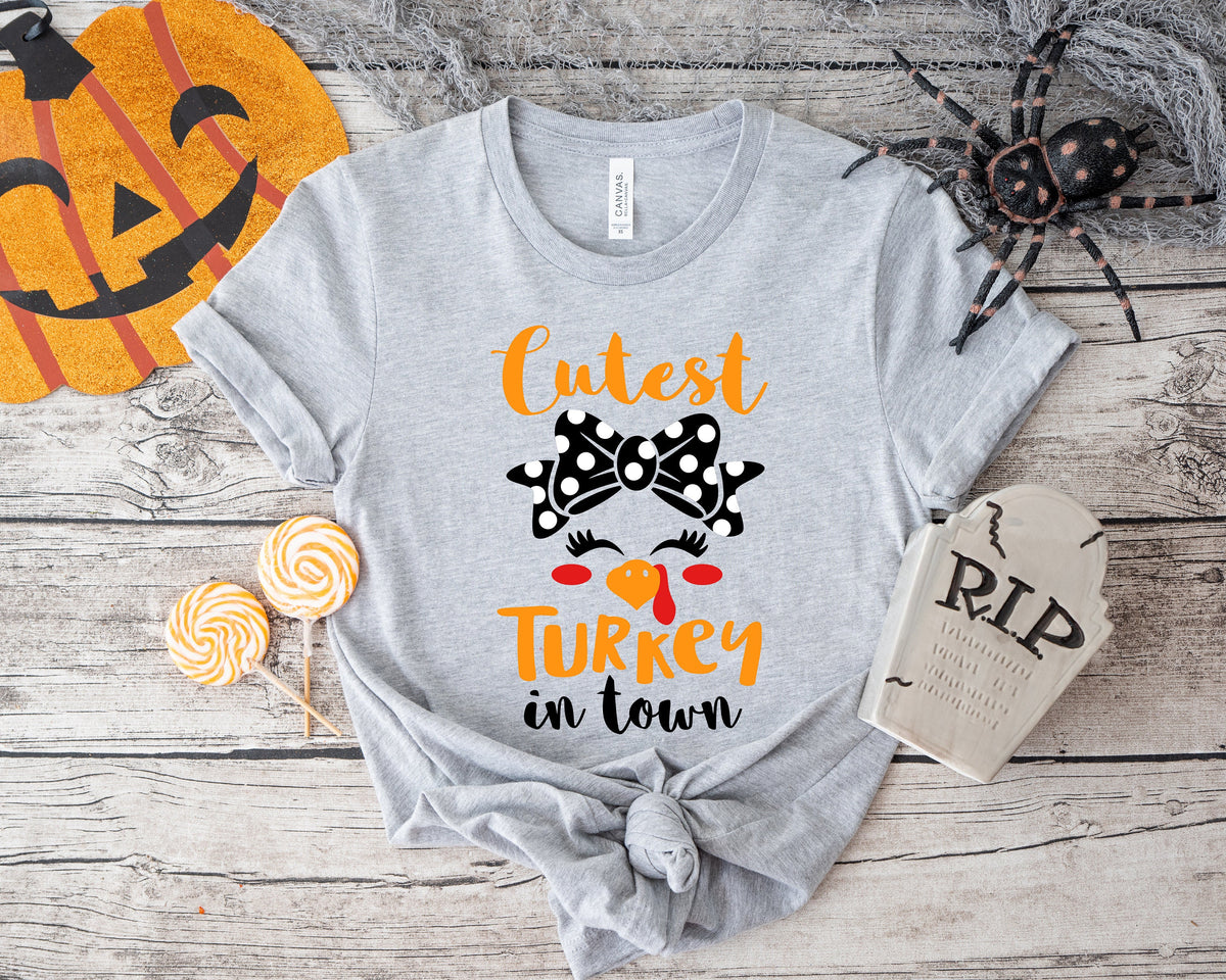 Girls Thanksgiving Shirt: Cutest Turkey in Town, Family Matching