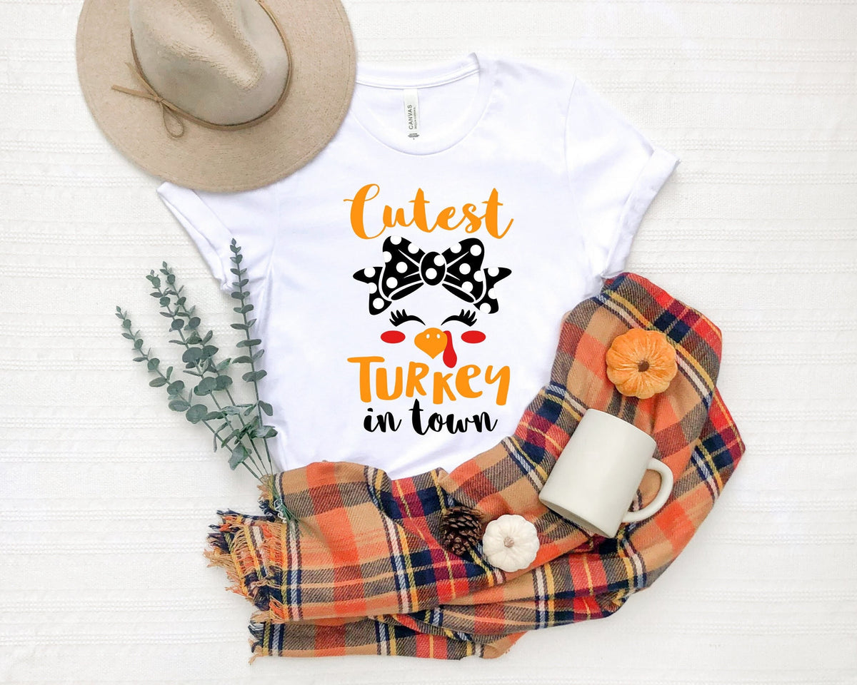 Girls Thanksgiving Shirt: Cutest Turkey in Town, Family Matching