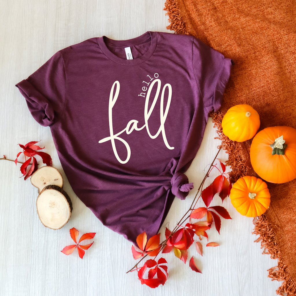 Hello Fall Shirt: Thanksgiving Autumn Women's Tee