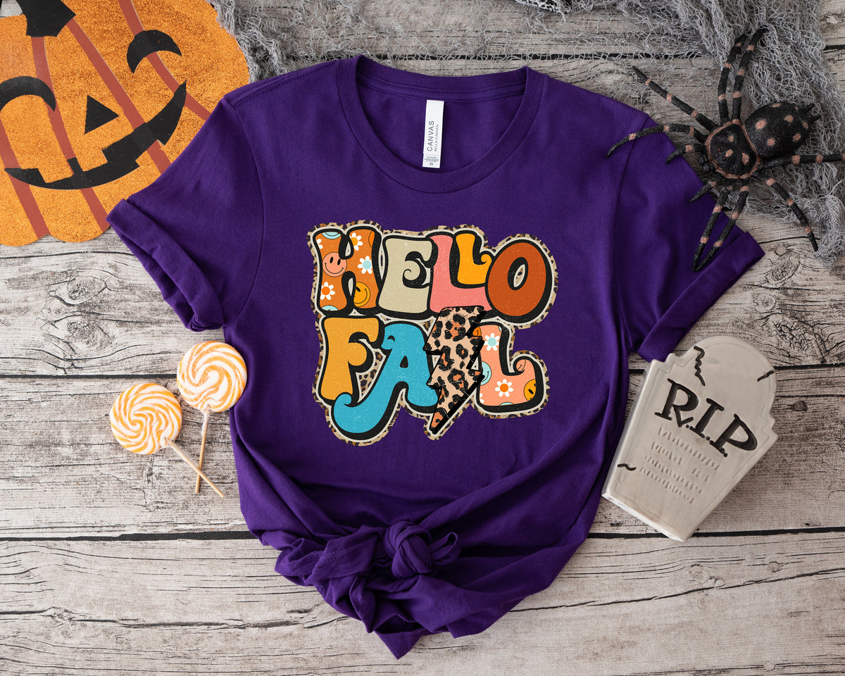 Hello Fall Shirt: Thanksgiving Autumn Graphic Tee