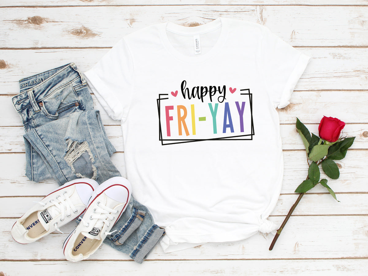 Happy FRI-YAY Teacher Shirt: TGIF Weekend Tee