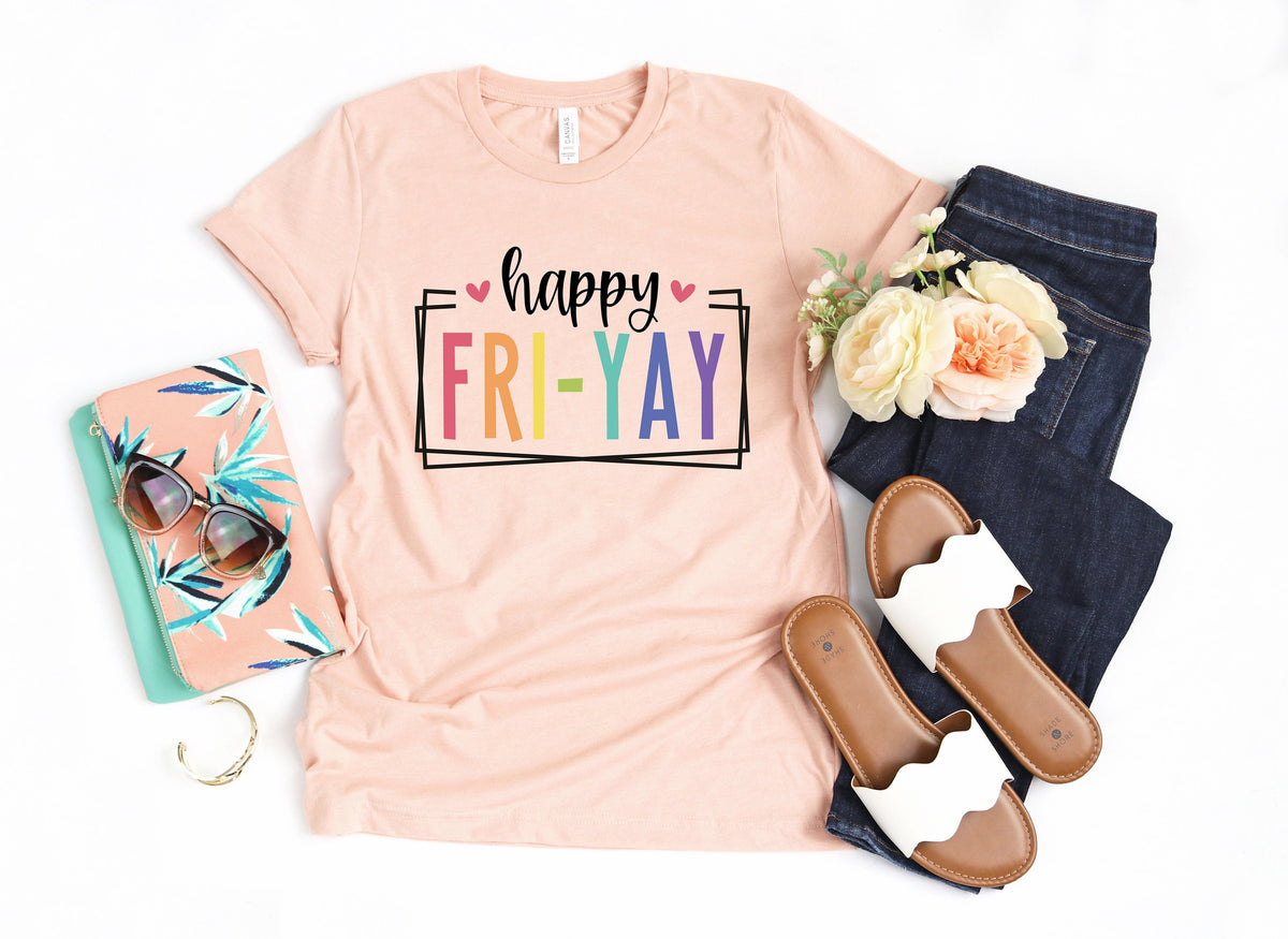 Happy FRI-YAY Teacher Shirt: TGIF Weekend Tee