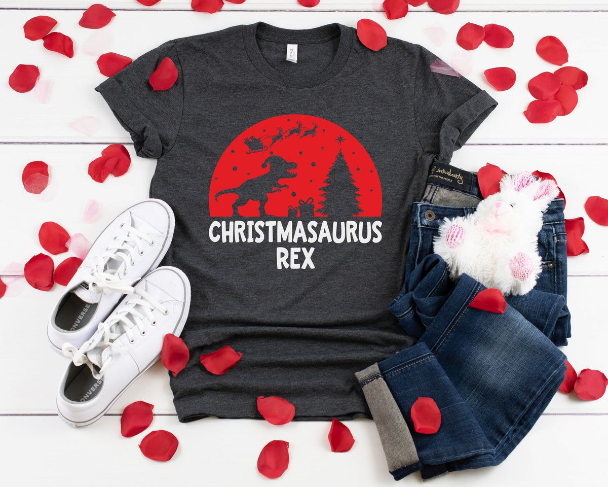 T-Rexmas Shirt: Christmas Dinosaur Santa Sleigh Ride Matching Shirt