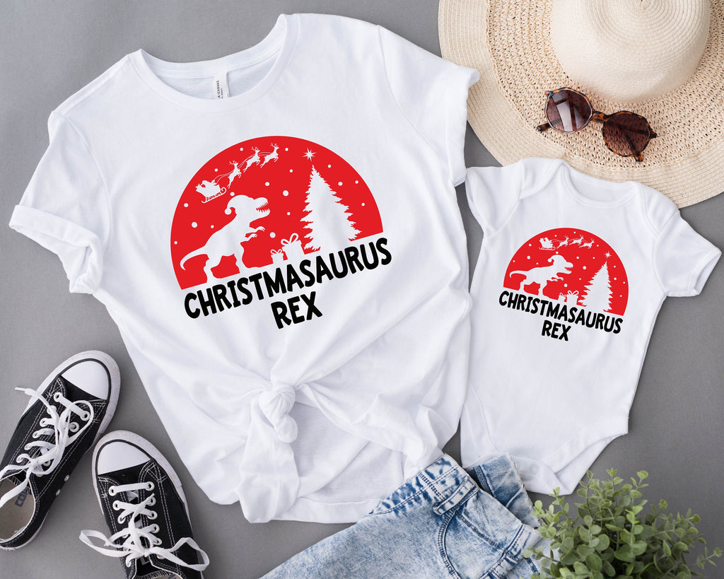 T-Rexmas Shirt: Christmas Dinosaur Santa Sleigh Ride Matching Shirt